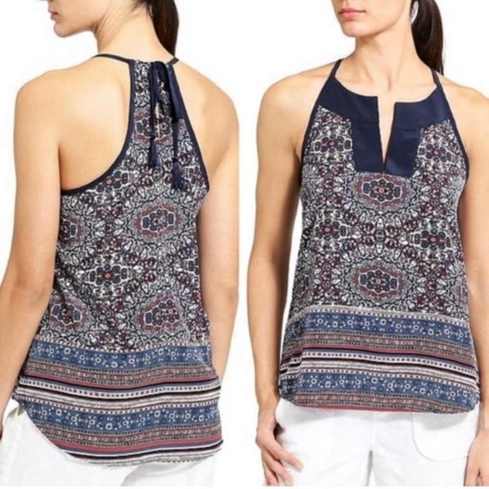 Athleta Medallion Dunes Halter top size Medium GUC navy blue